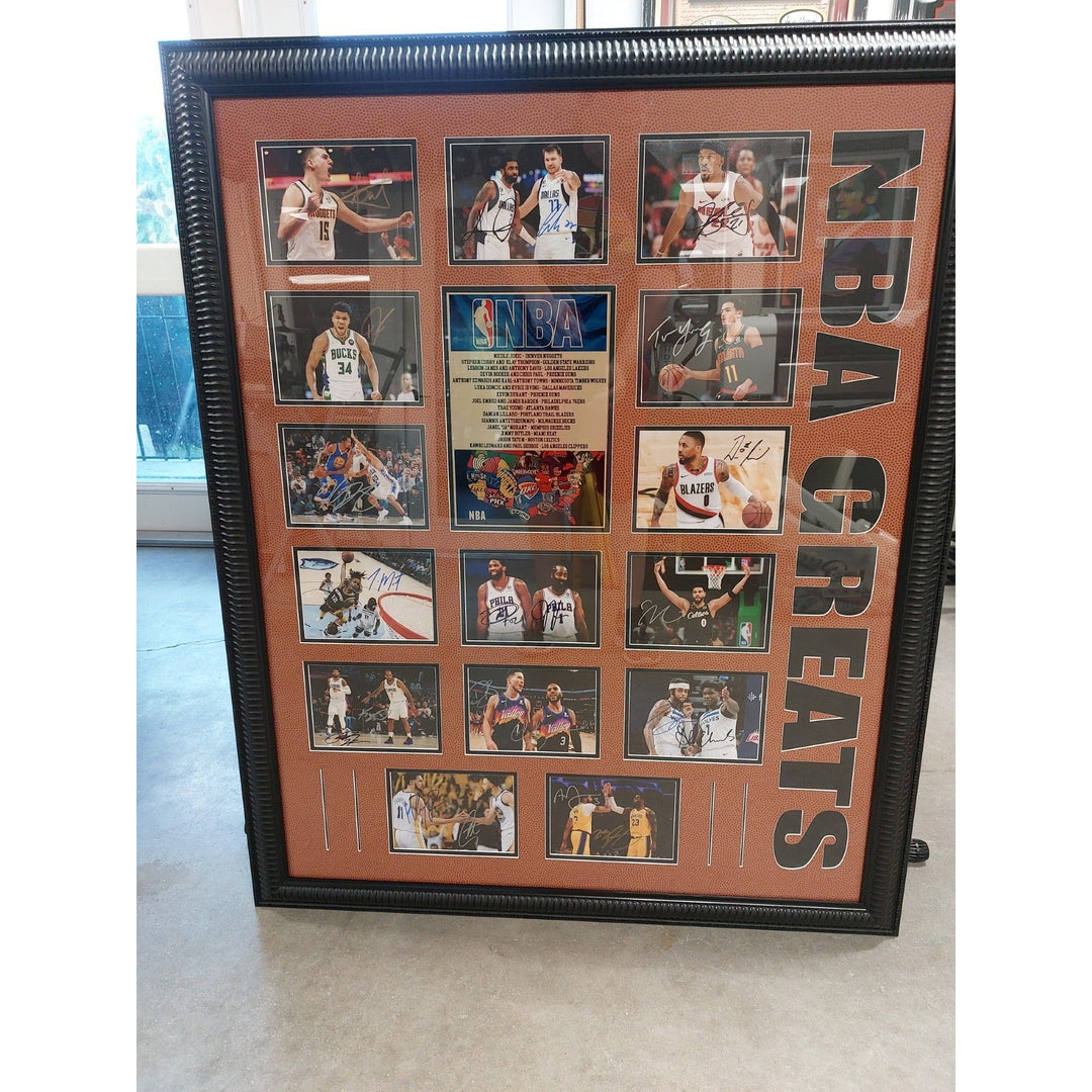 LeBron James Stephen Curry Anthony Davis 20 of the top players in the NBA signed 5x7 photos with proof and Museum quality frame