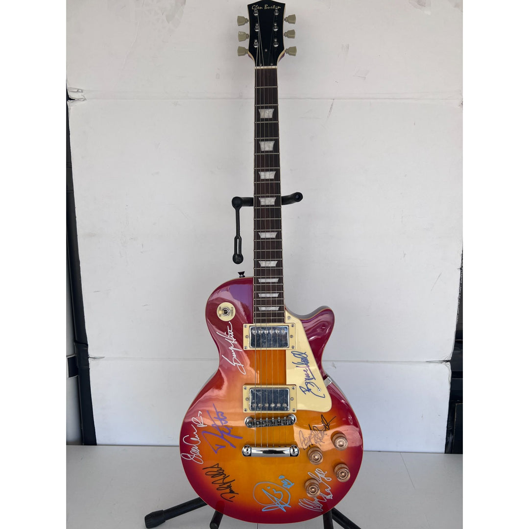 Reo Speedwagon Kevin Cronin, Dave Amato, Bruce Hall, Brian Hitt and Derek Hilland full size les paul electric guitar signed with proof.