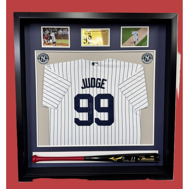 Aaron judge New York Yankees game model bat and jersey signed with proof in '40x43' museum quality frame