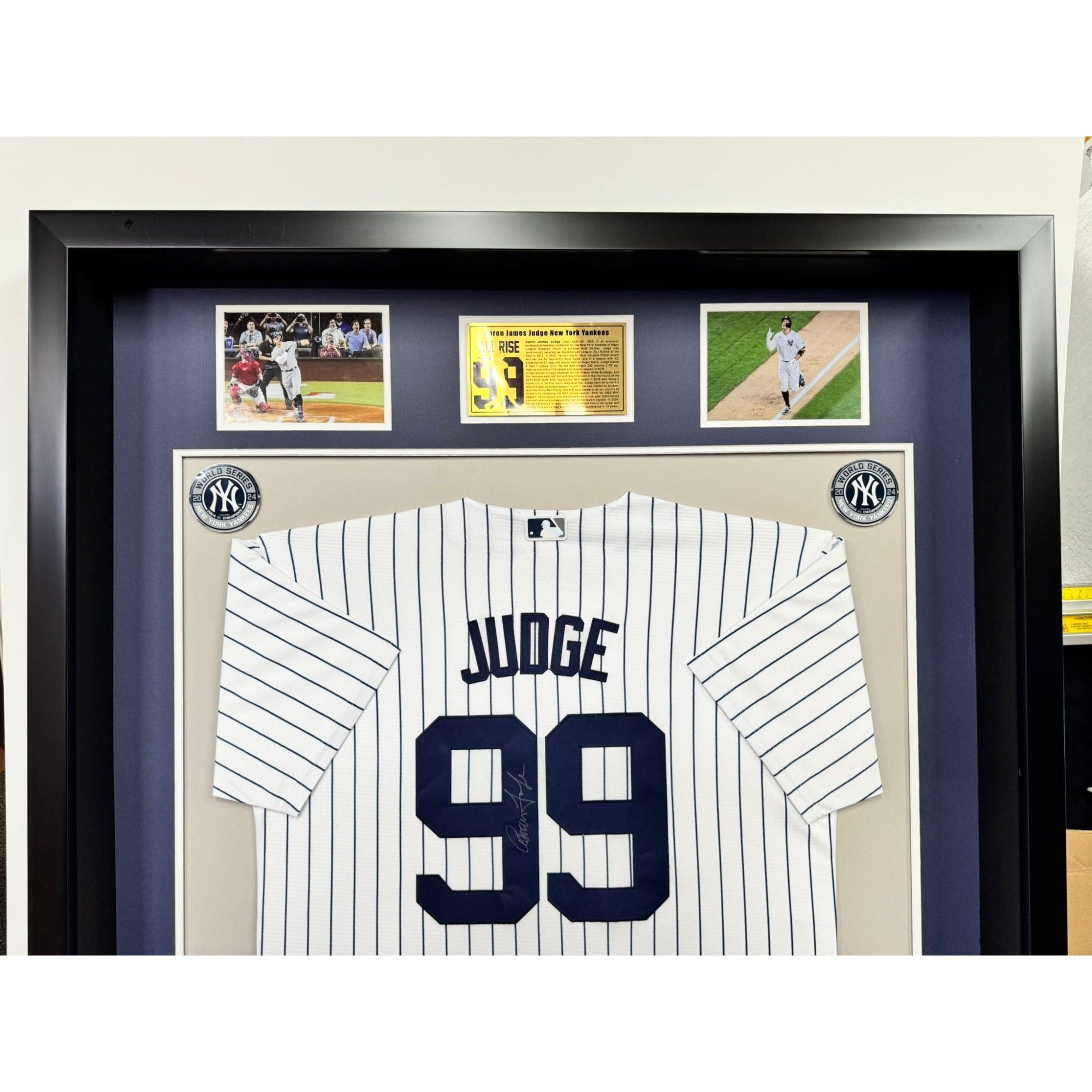 Aaron judge New York Yankees game model bat and jersey signed with proof in '40x43' museum quality frame