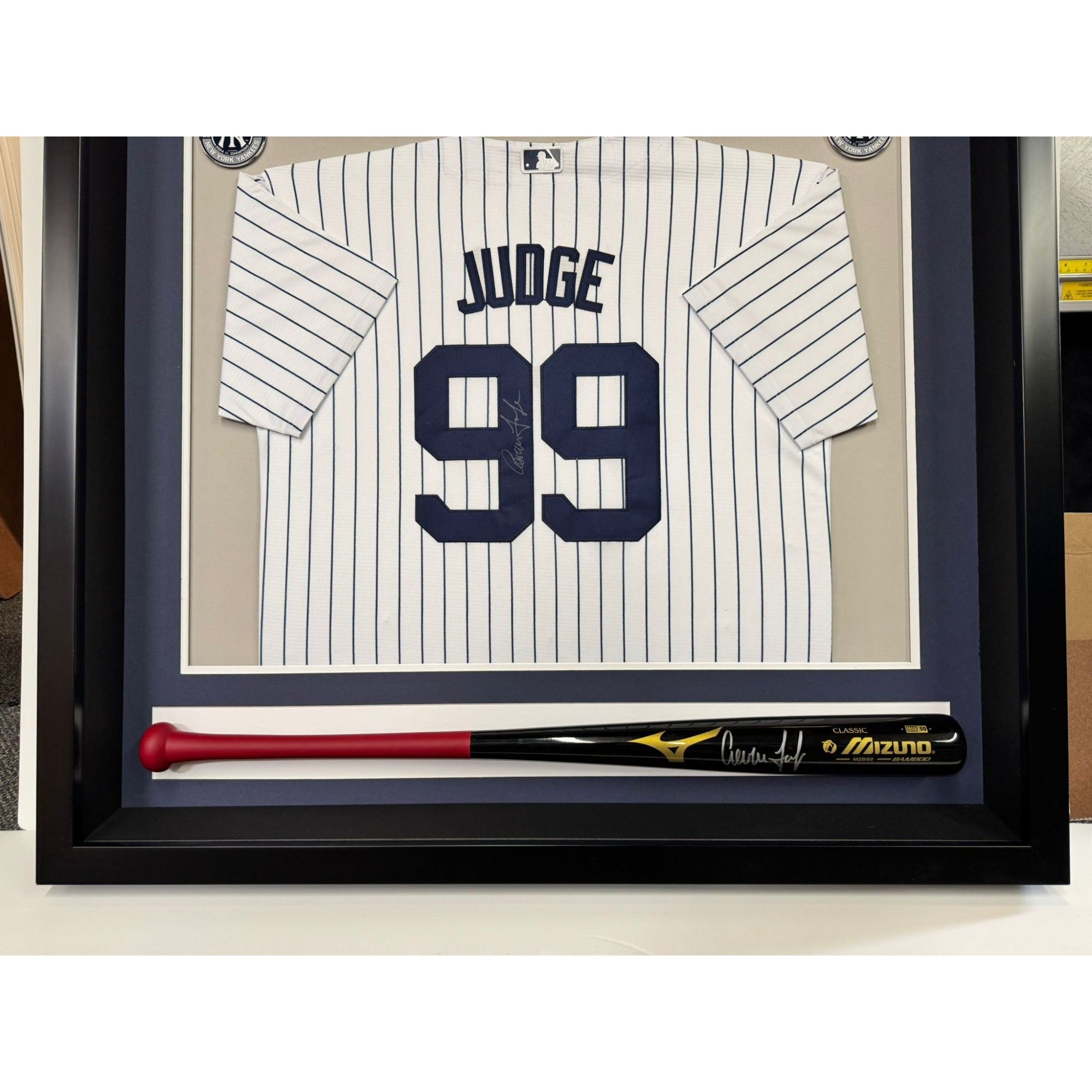 Aaron judge New York Yankees game model bat and jersey signed with proof in '40x43' museum quality frame