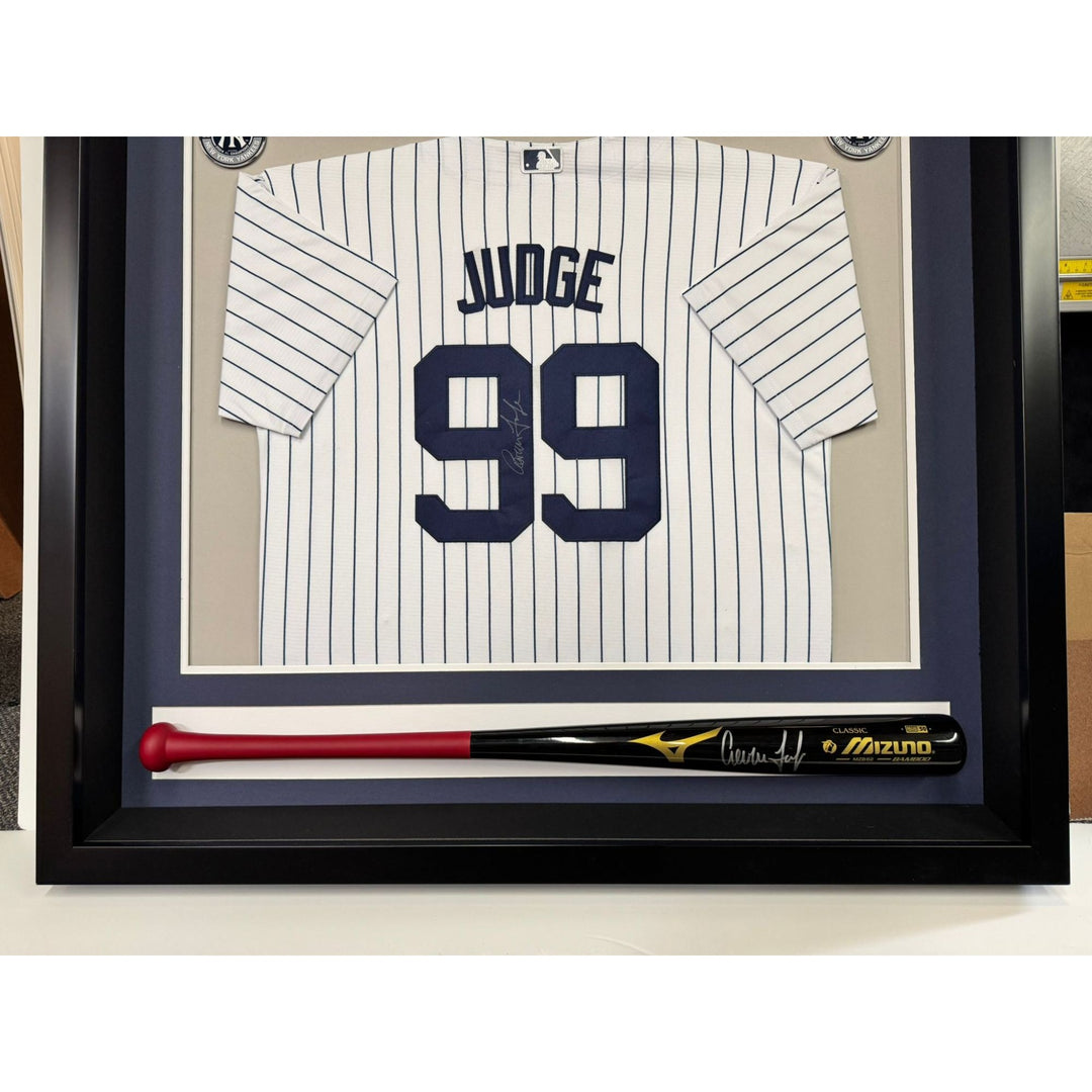 Aaron judge New York Yankees game model bat and jersey signed with proof in '40x43' museum quality frame