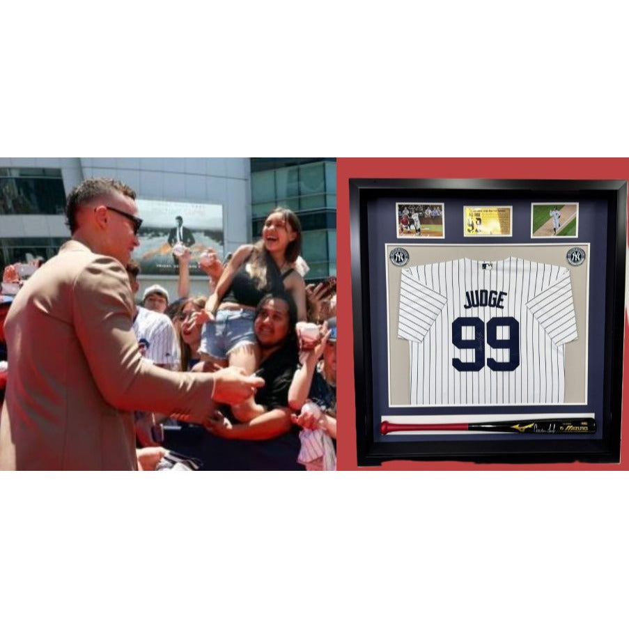 Aaron judge New York Yankees game model bat and jersey signed with proof in '40x43' museum quality frame