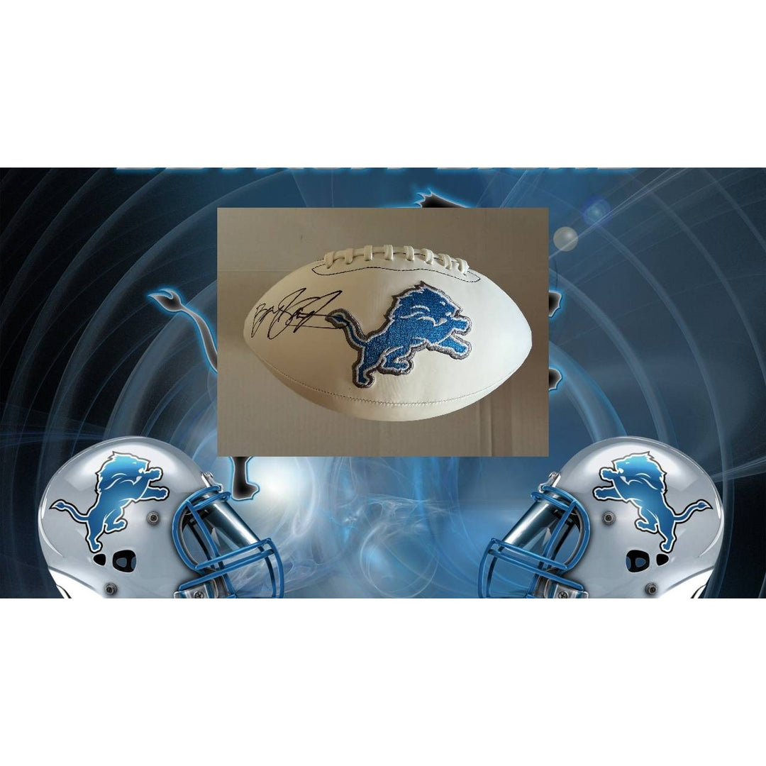 Detroit Lions Barry Sanders full size logo football signed with proof