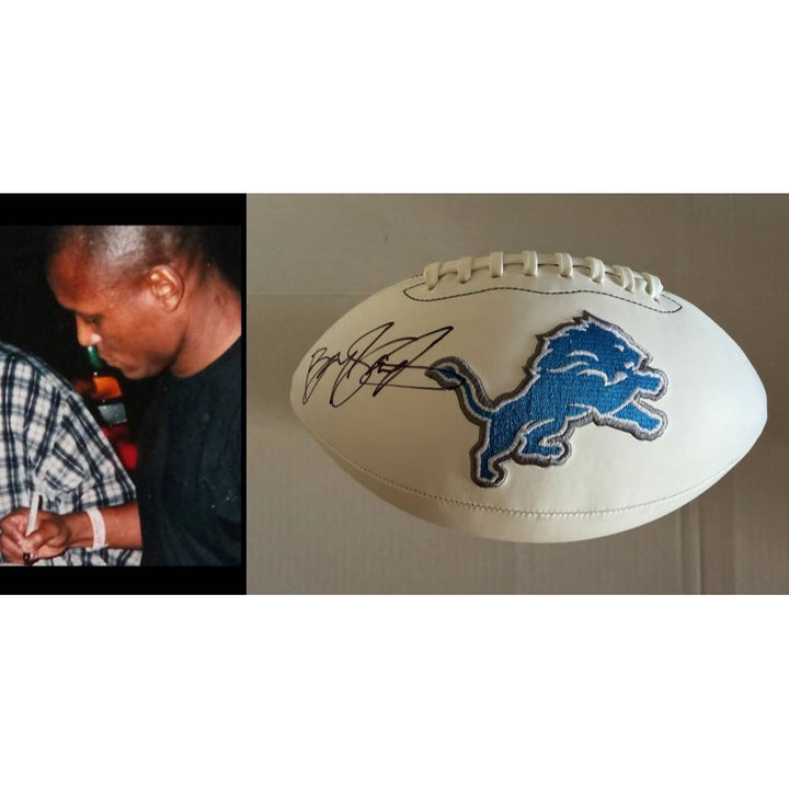 Detroit Lions Barry Sanders full size logo football signed with proof