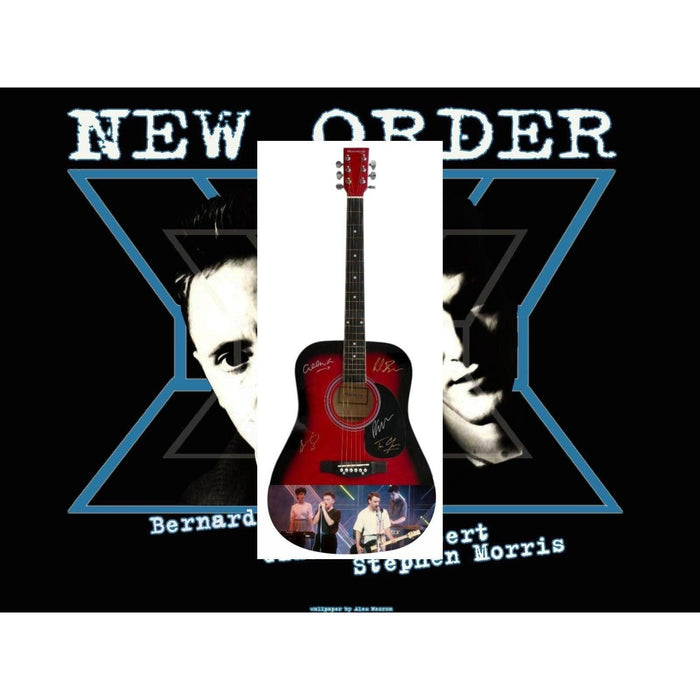New Order One of a Kind full size acoustic guitar signed with proof