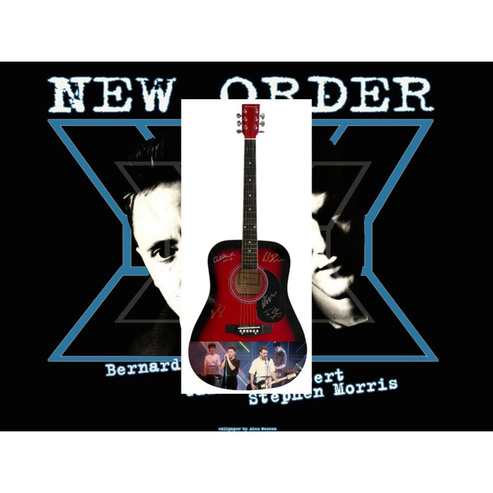New Order One of a Kind full size acoustic guitar signed with proof.