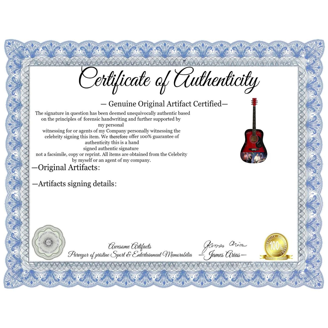 New Order One of a Kind full size acoustic guitar signed with proof.