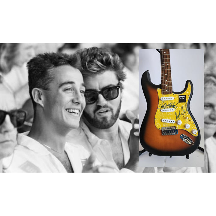 Wham Andrew Ridgeley & George Michael genuine Fender Stratocaster electric guitar signed with proof