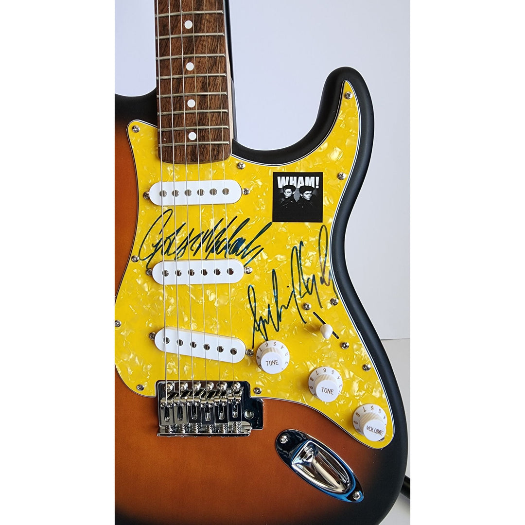 Wham Andrew Ridgeley & George Michael genuine Fender Stratocaster electric guitar signed with proof