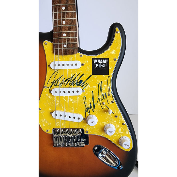 Wham Andrew Ridgeley & George Michael genuine Fender Stratocaster electric guitar signed with proof