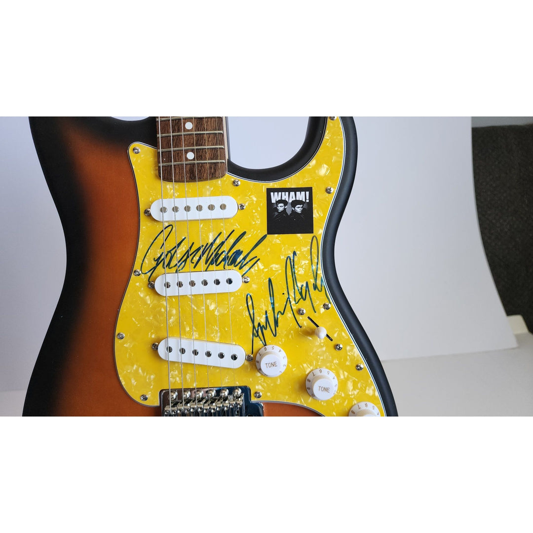 Wham Andrew Ridgeley & George Michael genuine Fender Stratocaster electric guitar signed with proof