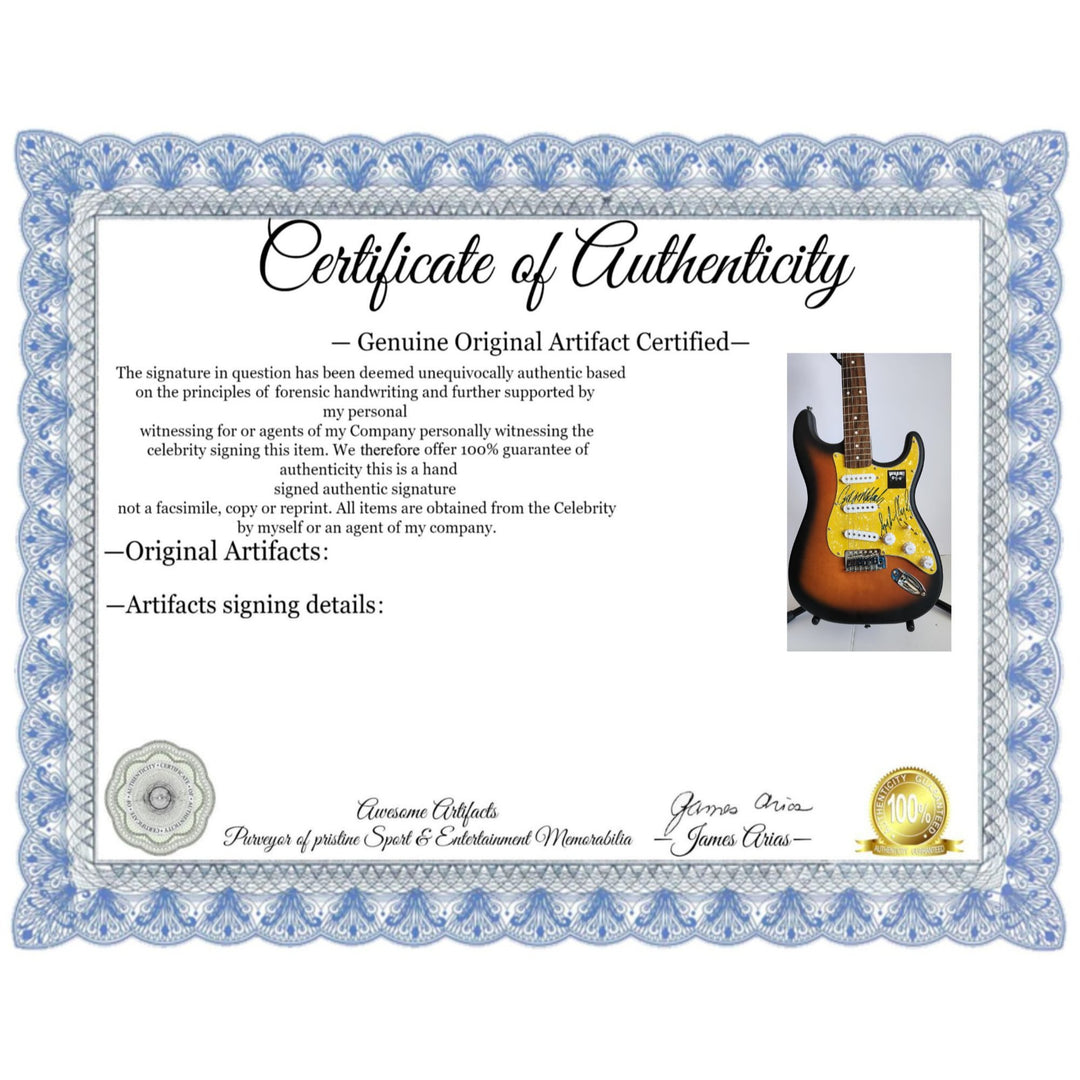 Wham Andrew Ridgeley & George Michael genuine Fender Stratocaster electric guitar signed with proof