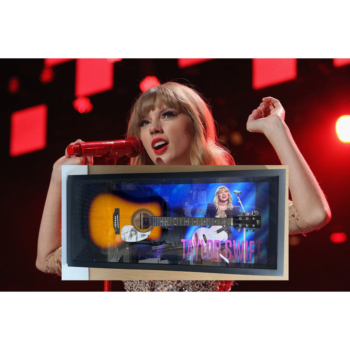 Taylor Swift full size acoustic guitar 47x22 with hand crafted museum quality custom shadow box signed with proof  - Awesome Artifacts