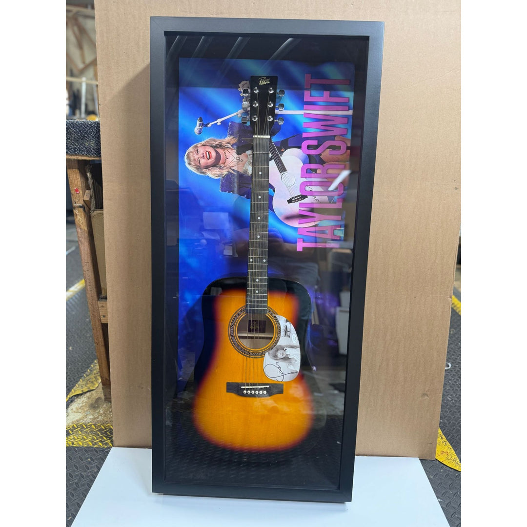 Taylor Swift full size acoustic guitar 47x22 with hand crafted museum quality custom shadow box signed with proof  - Awesome Artifacts