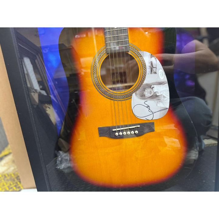 Taylor Swift full size acoustic guitar 47x22 with hand crafted museum quality custom shadow box signed with proof  - Awesome Artifacts