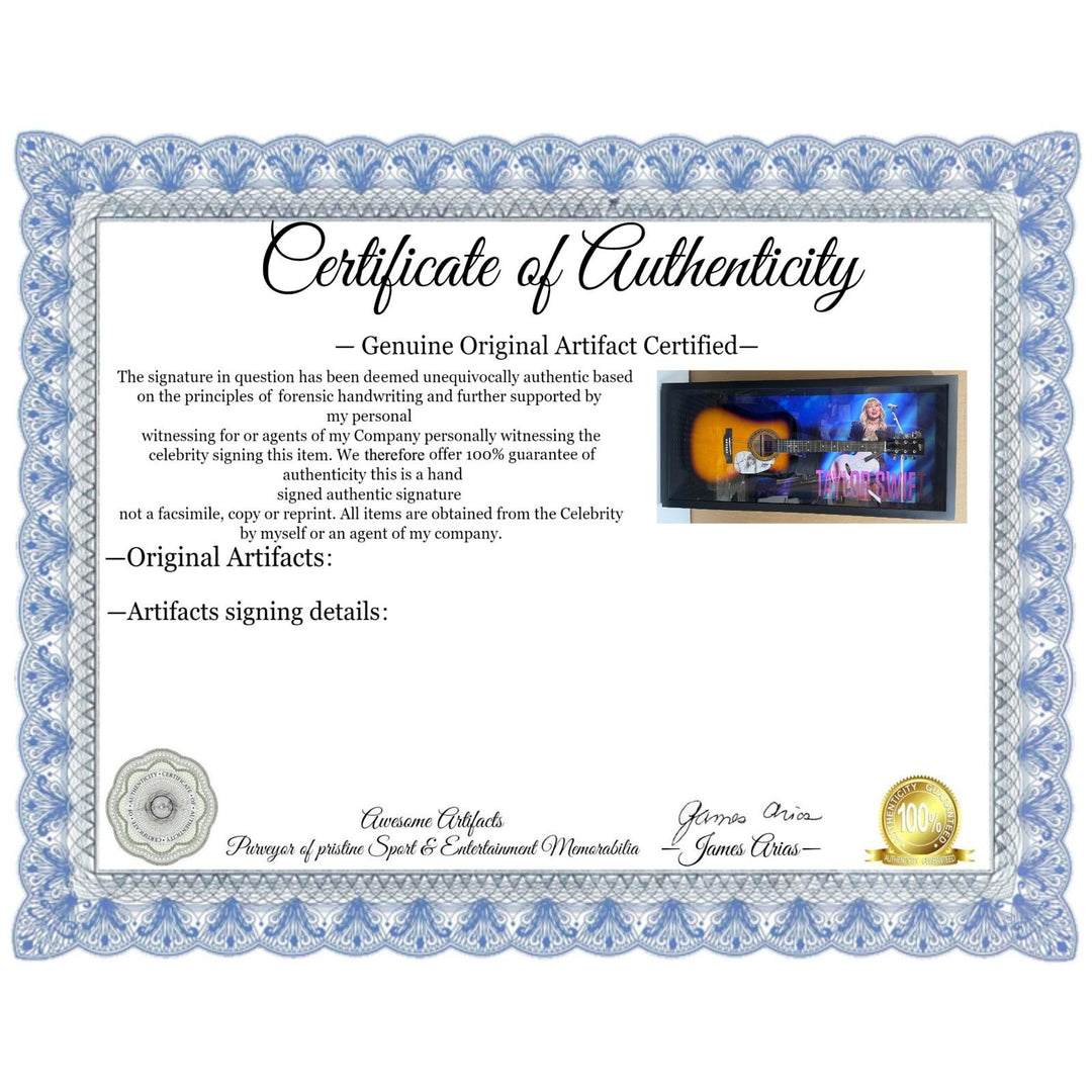 Taylor Swift full size acoustic guitar 47x22 with hand crafted museum quality custom shadow box signed with proof  - Awesome Artifacts