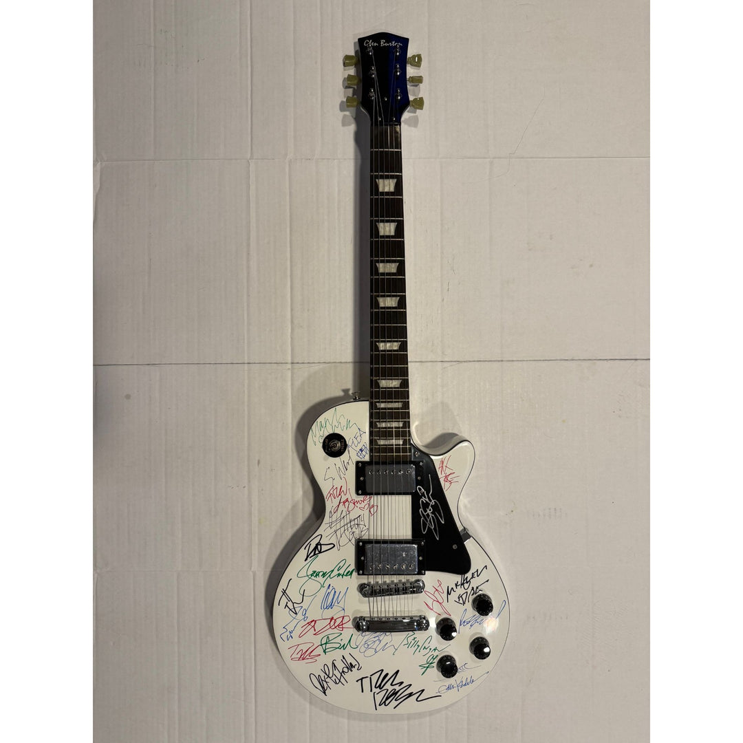90's music icons les paul electric guitar signed by (23) Eddie Vedder, Chris Cornell, Anthony Kiedis, Bono, Slash with proof.