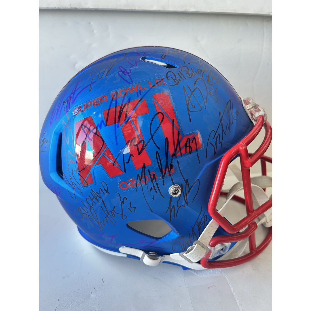 Super Bowl LIII Riddell full size helmet 2018-2019 New England Patriots team signed Tom Brady Julian Edelman, Robert Kraft, Bill Belichick