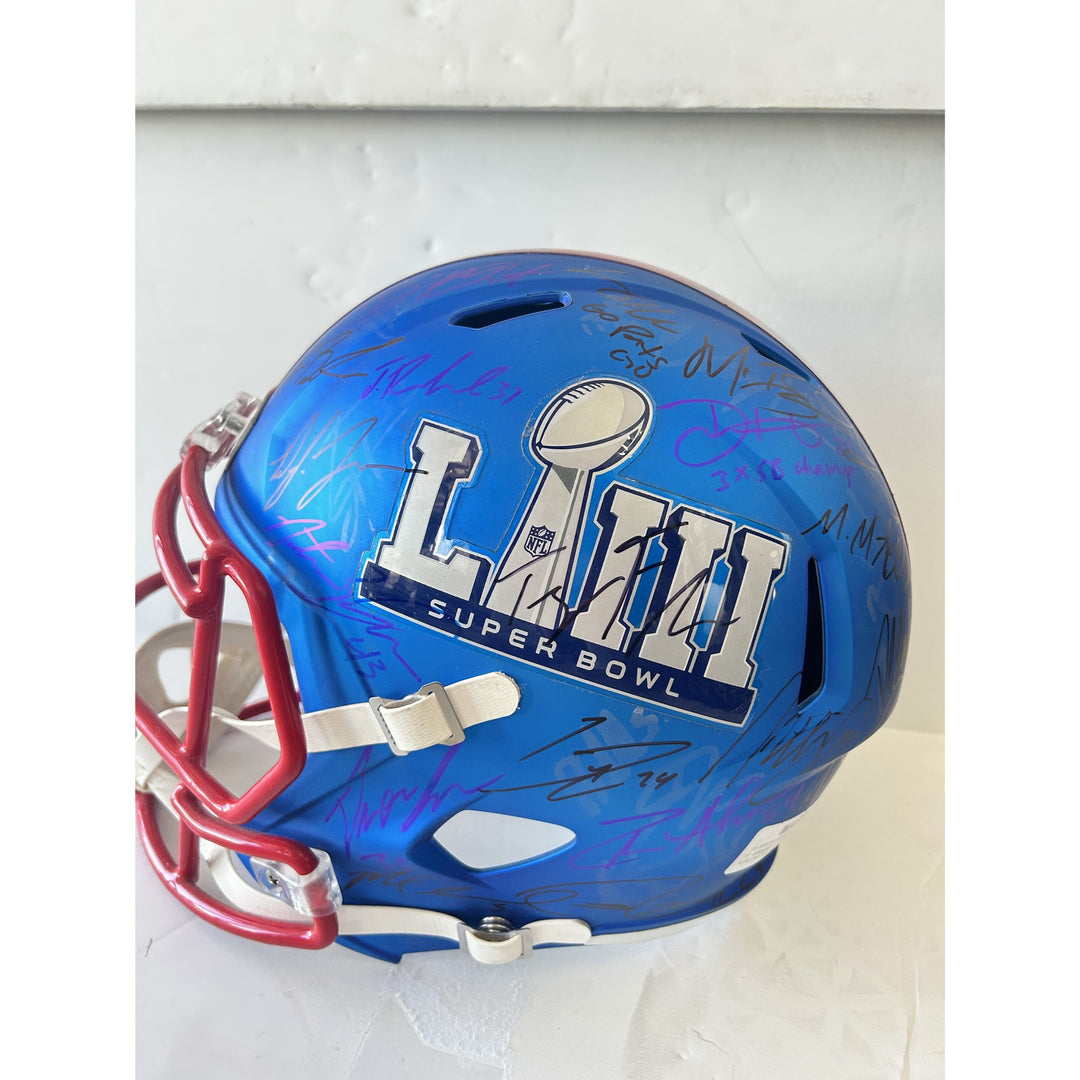 Super Bowl LIII Riddell full size helmet 2018-2019 New England Patriots team signed Tom Brady Julian Edelman, Robert Kraft, Bill Belichick