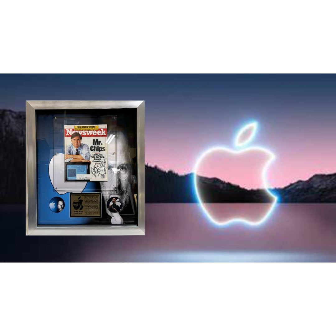 Steve Jobs vintage 1988 Newsweek Magazine signed with inscription and museum quality frame.