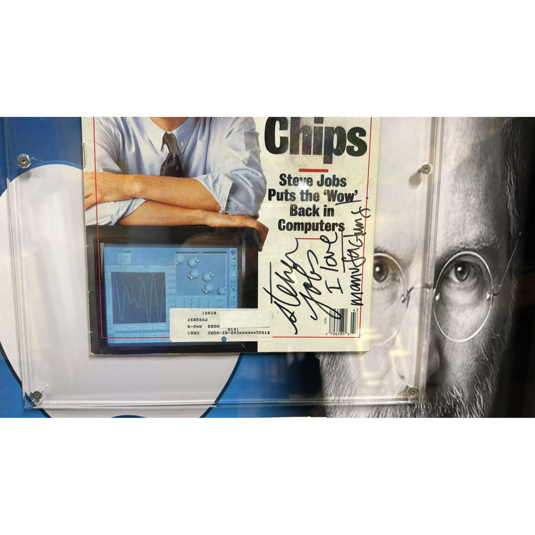 Steve Jobs vintage 1988 Newsweek Magazine signed with inscription and museum quality frame.