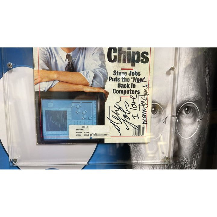 Steve Jobs vintage 1988 Newsweek Magazine signed with inscription and museum quality frame.