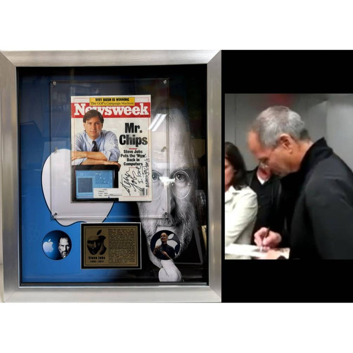 Steve Jobs vintage 1988 Newsweek Magazine signed with inscription and museum quality frame.