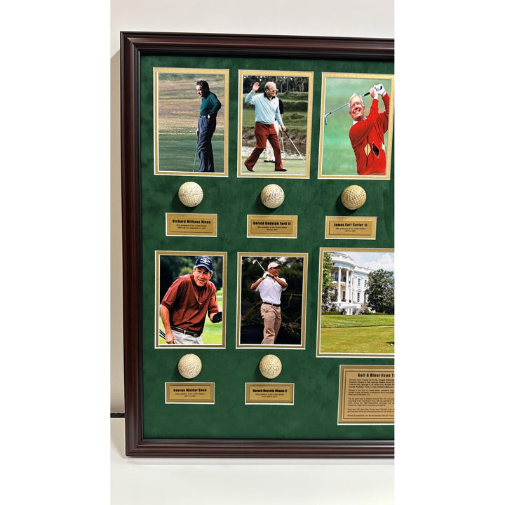 Donald Trump, Ronald Reagan, Richard Nixon 10 US President's signed golf balls with museum quality frame