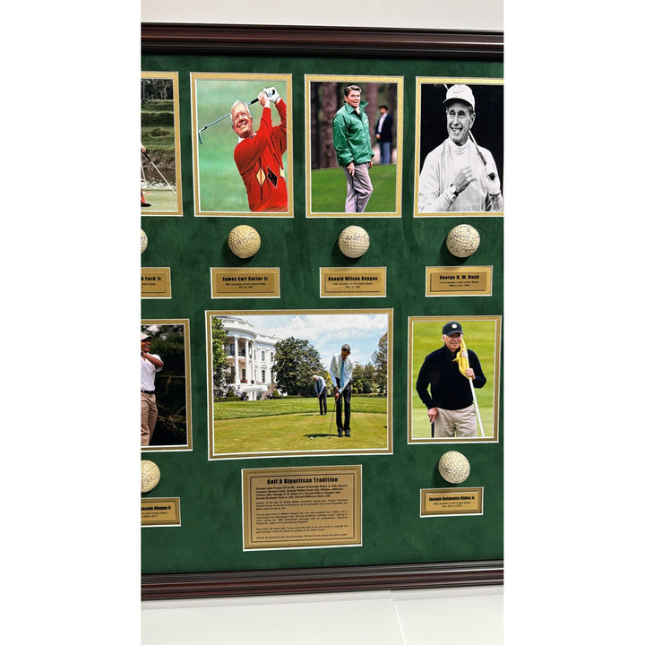 Donald Trump, Ronald Reagan, Richard Nixon 10 US President's signed golf balls with museum quality frame