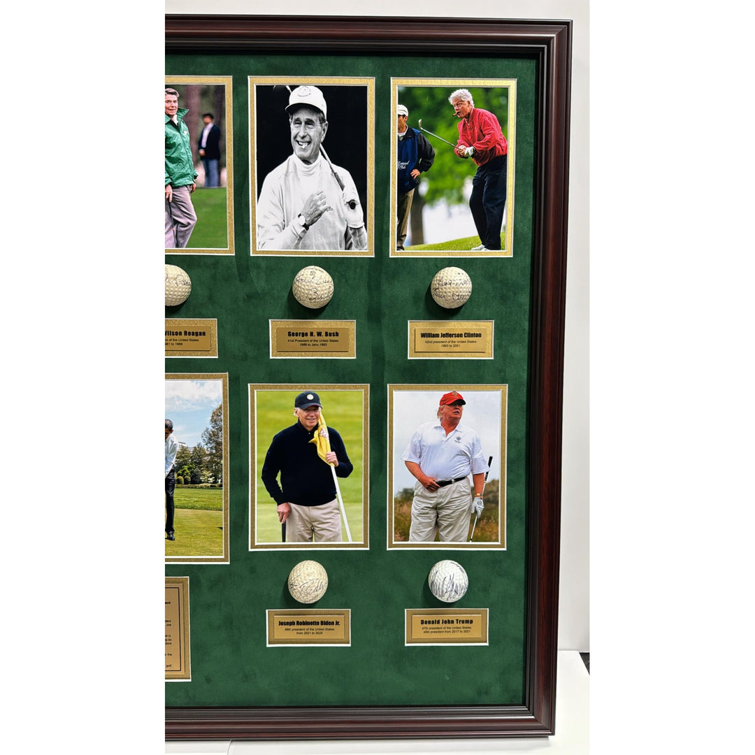 Donald Trump, Ronald Reagan, Richard Nixon 10 US President's signed golf balls with museum quality frame