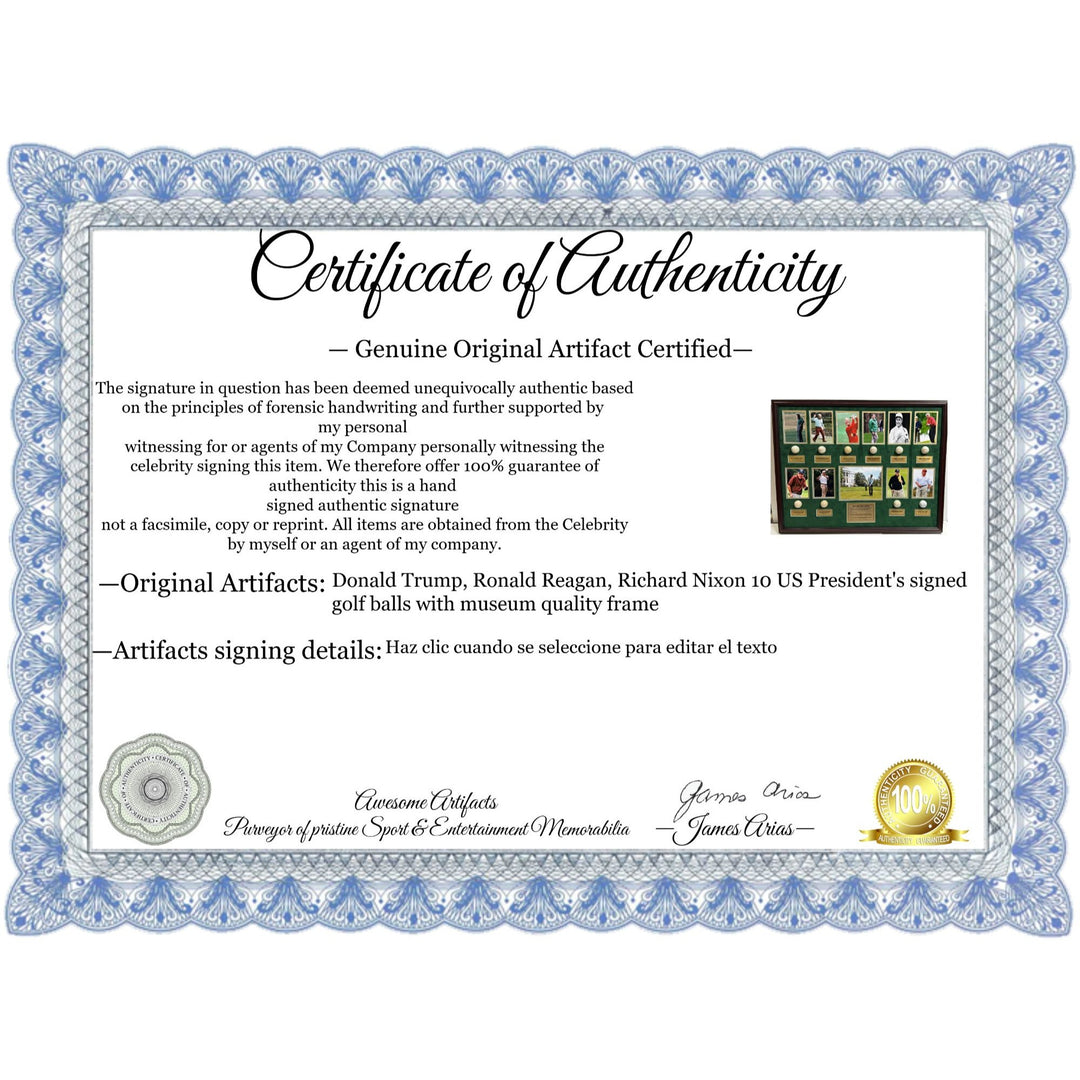 Donald Trump, Ronald Reagan, Richard Nixon 10 US President's signed golf balls with museum quality frame