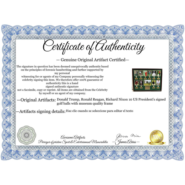 Donald Trump, Ronald Reagan, Richard Nixon 10 US President's signed golf balls with museum quality frame