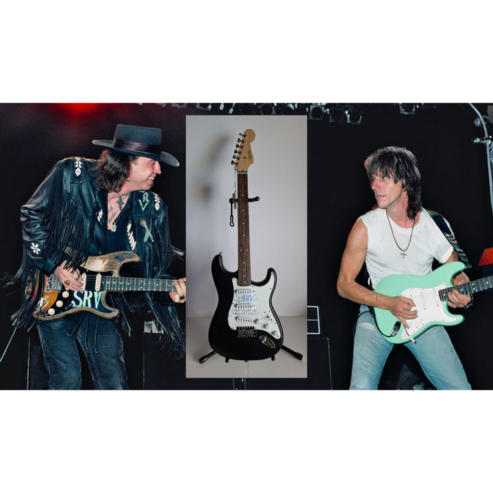 Stevie Ray Vaughan signed "Always Play Her with a Feeling" & Jeff Beck Fender Stratocaster Squier electric guitar signed with proof
