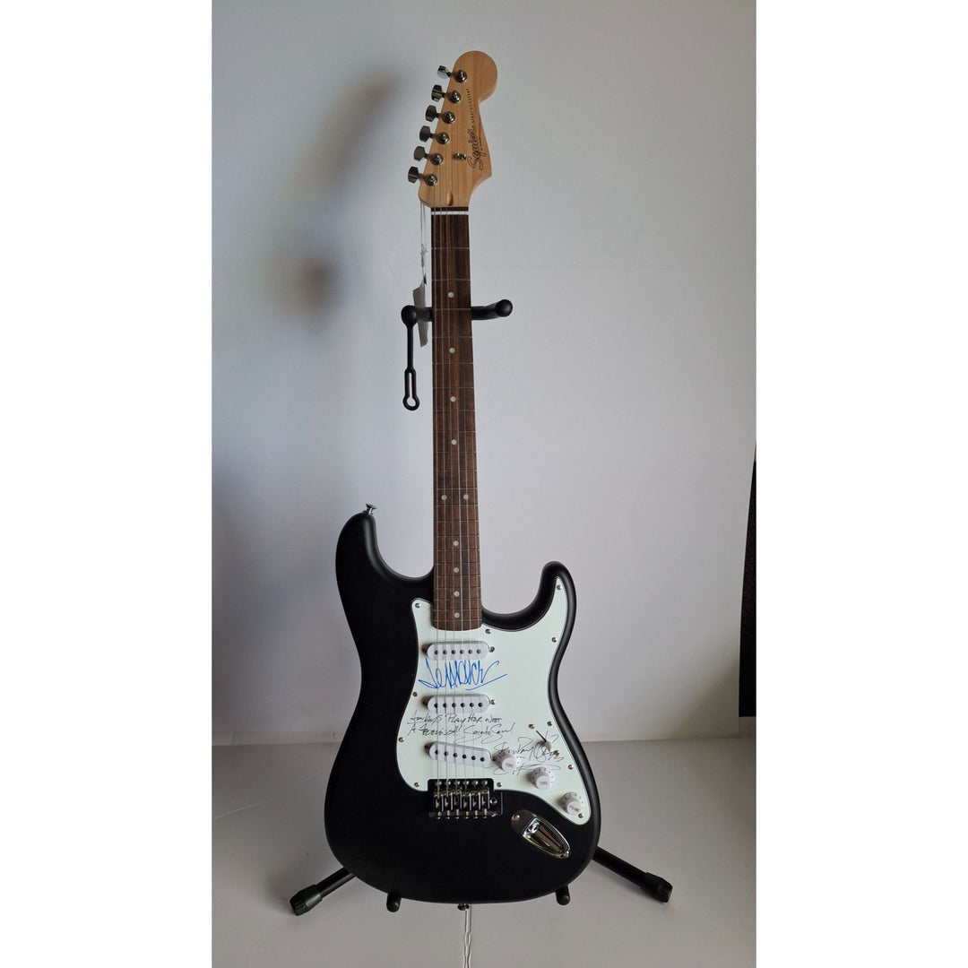 Stevie Ray Vaughan signed "Always Play Her with a Feeling" & Jeff Beck Fender Stratocaster Squier electric guitar signed with proof