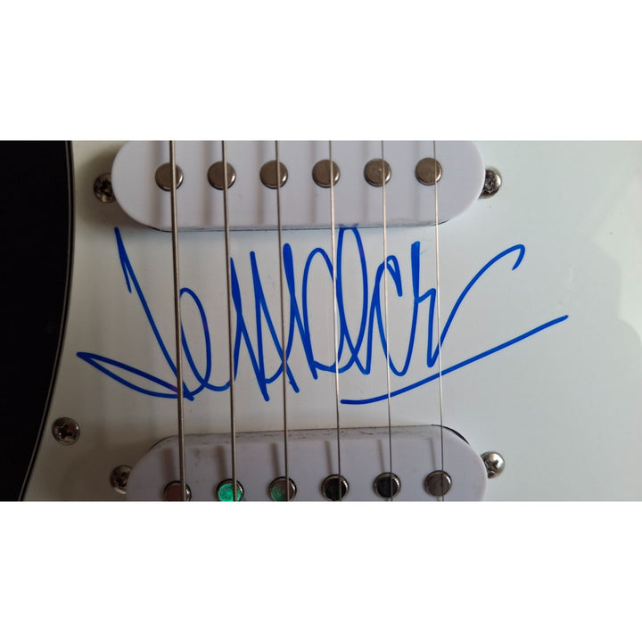 Stevie Ray Vaughan signed "Always Play Her with a Feeling" & Jeff Beck Fender Stratocaster Squier electric guitar signed with proof