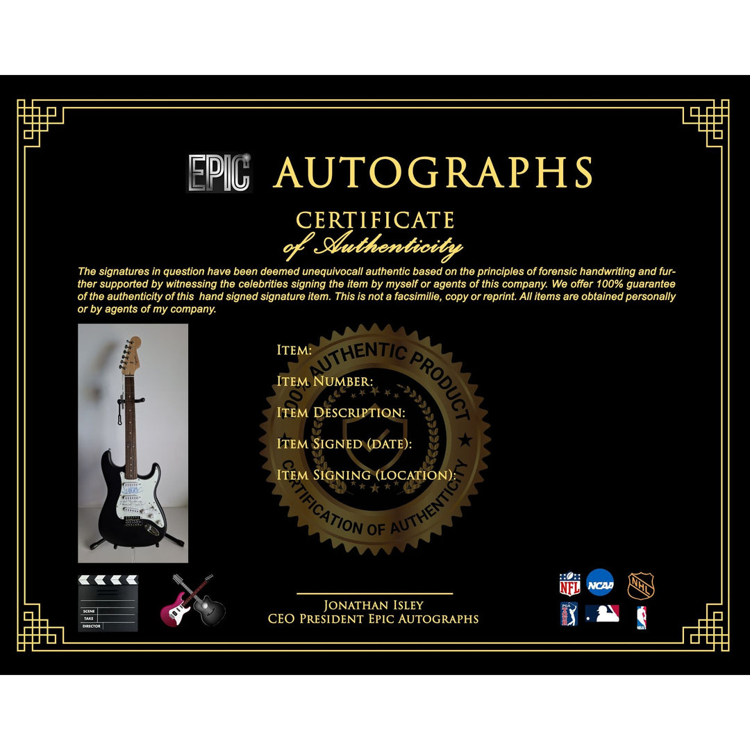 Stevie Ray Vaughan signed "Always Play Her with a Feeling" & Jeff Beck Fender Stratocaster Squier electric guitar signed with proof