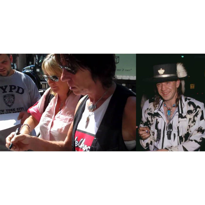 Stevie Ray Vaughan signed "Always Play Her with a Feeling" & Jeff Beck Fender Stratocaster Squier electric guitar signed with proof