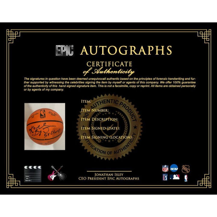 Kobe Bryant "Black Mamba" Los Angeles Lakers Spalding full size basketball signed with proof & inscription $2599.