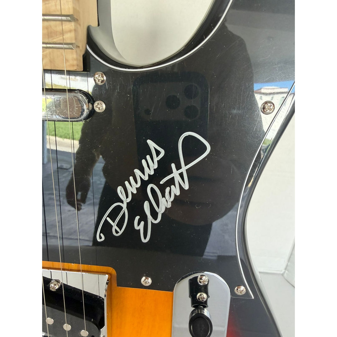 Foreigner telecaster electric guitar signed by Mick Jones, Dennis Elliott, Al Greenwood, Lou Gramm, Ian McDonald and Ed Gagliardi.