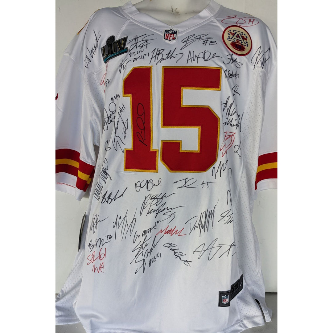 Kansas City Chiefs Patrick Mahomes Andy Reid, Travis Kelce, Tyreek Hill 2019-20 team game model jersey signed with proof.