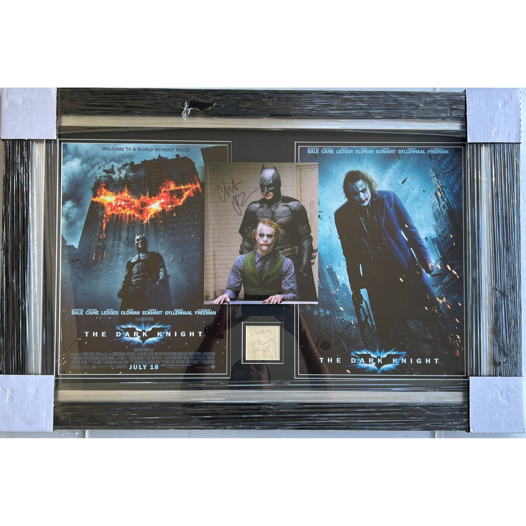 "Batman, Bruce Wayne " Christian Bale  8x10 photo . Heath Ledger, autograph book page "The Joker" "The Dark Knight" signed with proof