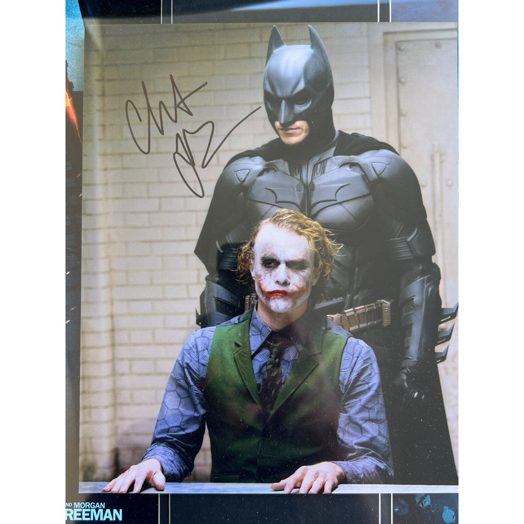 "Batman, Bruce Wayne " Christian Bale  8x10 photo . Heath Ledger, autograph book page "The Joker" "The Dark Knight" signed with proof