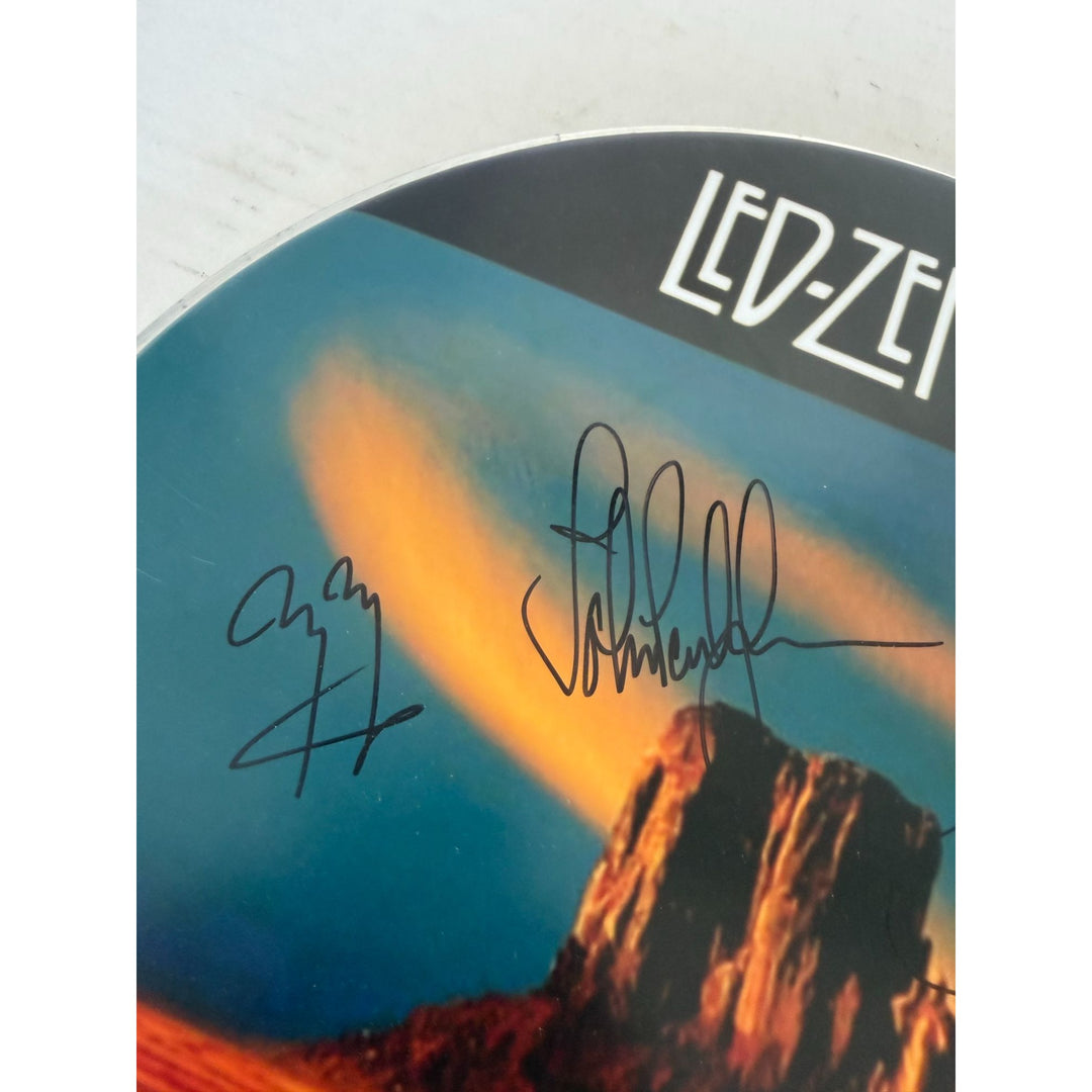 Led Zeppelin Jimmy Page Robert Plant John Paul Jones Drumhead signed with proof.