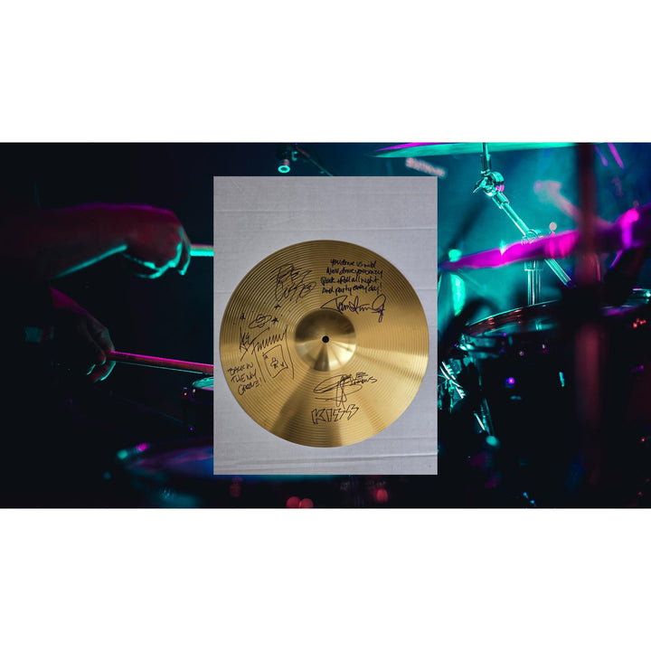 Kiss, Gene Simmons, Paul Stanley, Peter Chris, Ace Frehley 16 inch Cymbal signed with proof.