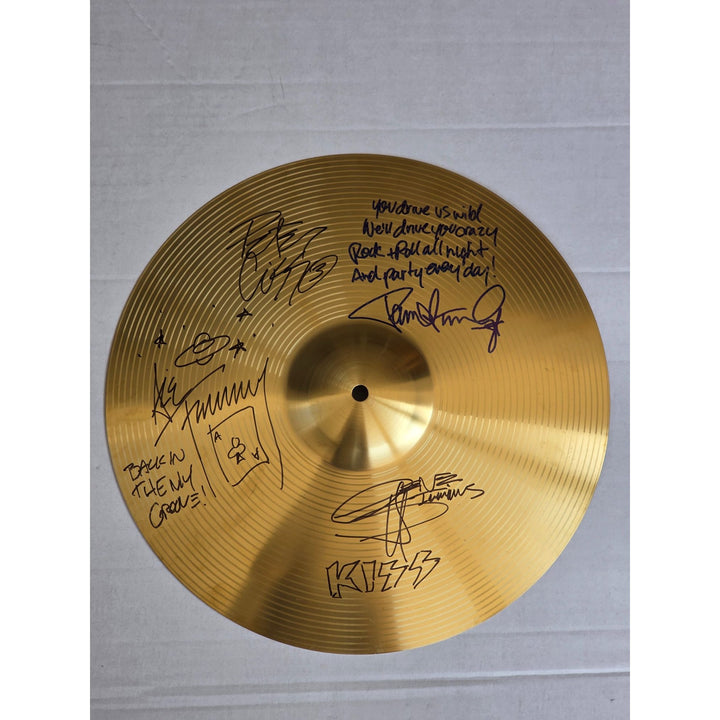 Kiss, Gene Simmons, Paul Stanley, Peter Chris, Ace Frehley 16 inch Cymbal signed with proof.