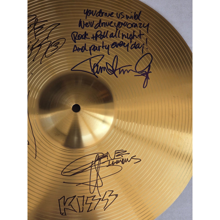 Kiss, Gene Simmons, Paul Stanley, Peter Chris, Ace Frehley 16 inch Cymbal signed with proof.