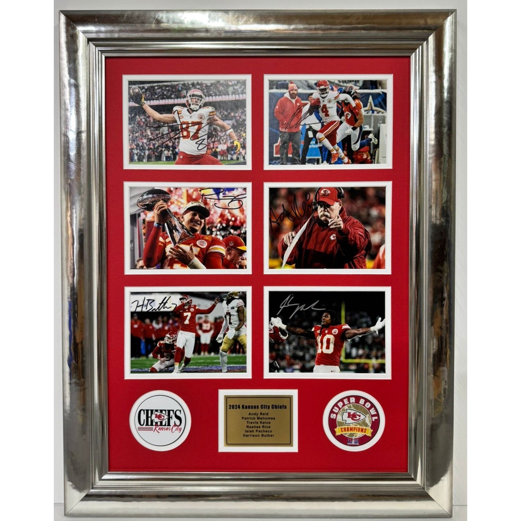 Kansas city Chiefs Harrison Butker, Andy Reid, Isiah Pacheco, Patrick Mahomes, Travis Kelce, Rashee Rice 5x7 photos in museum quality frame