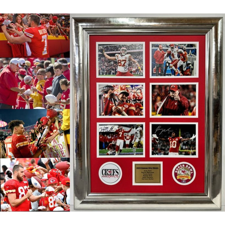 Kansas city Chiefs Harrison Butker, Andy Reid, Isiah Pacheco, Patrick Mahomes, Travis Kelce, Rashee Rice 5x7 photos in museum quality frame