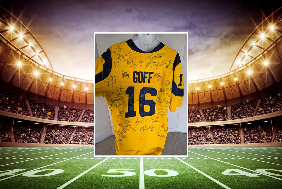 Jared Goff Los Angeles Rams 2019 team signed jersey full view